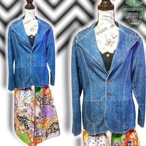 Vintage 1960’s Funky Maverick  Denim Jean Jacket Blazer, XL